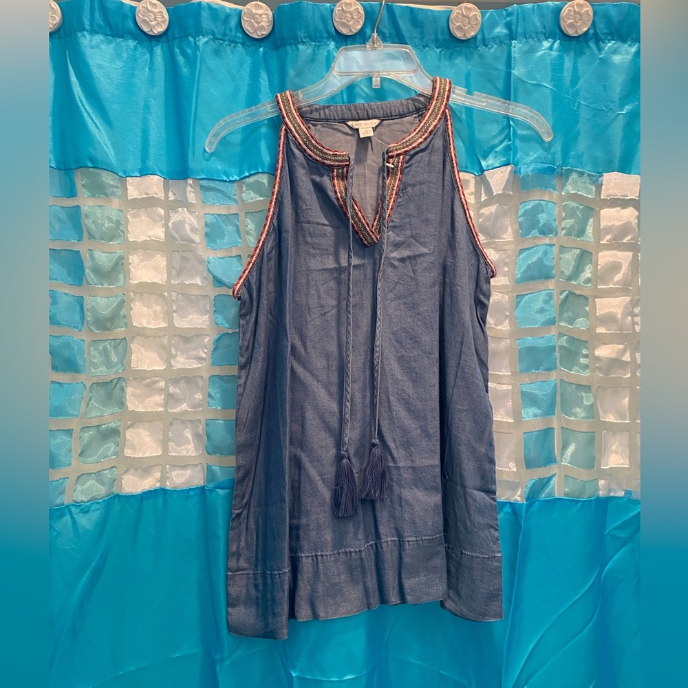 Blue Sleeveless Top with Tassel Detail